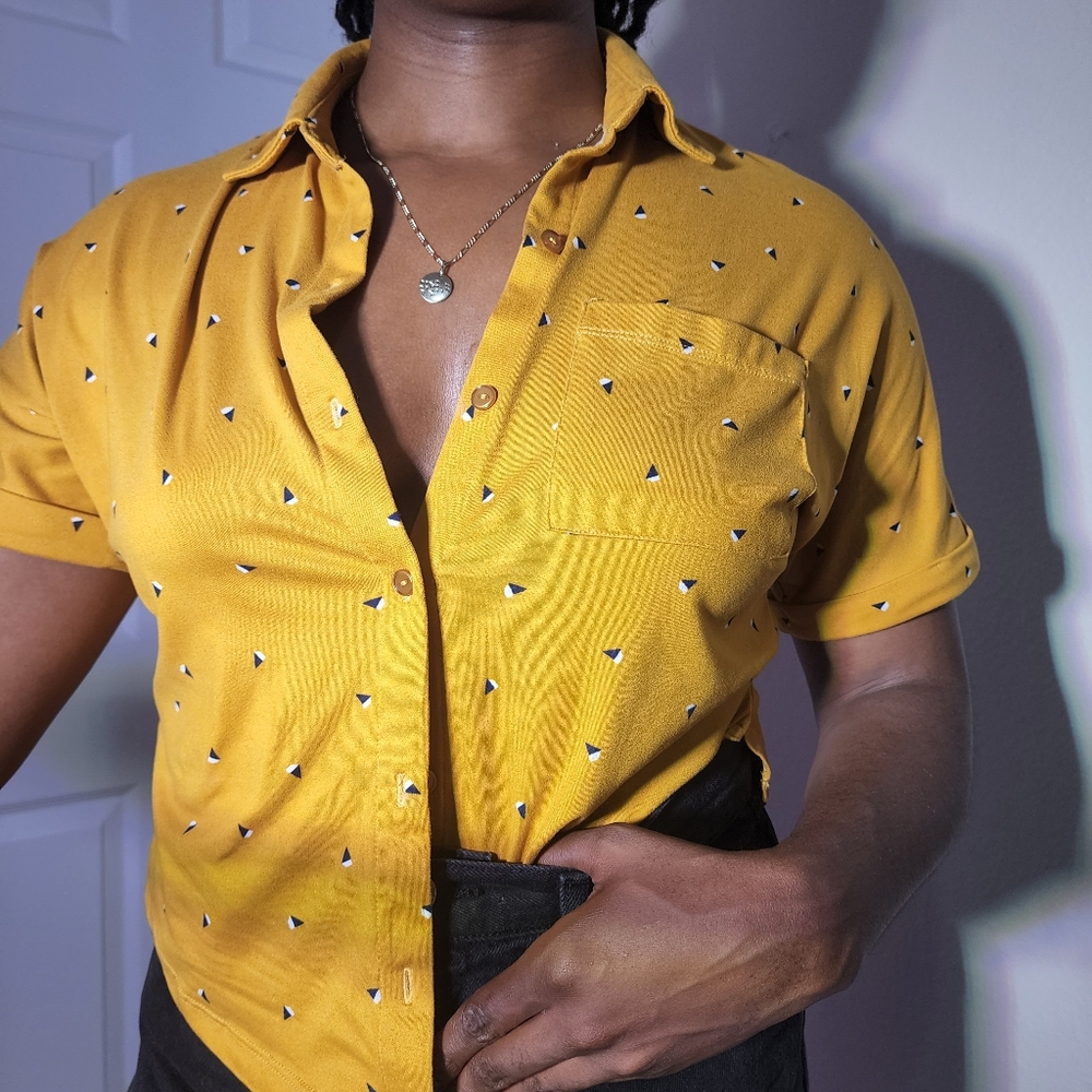 Yellow Cropped Button-up Top